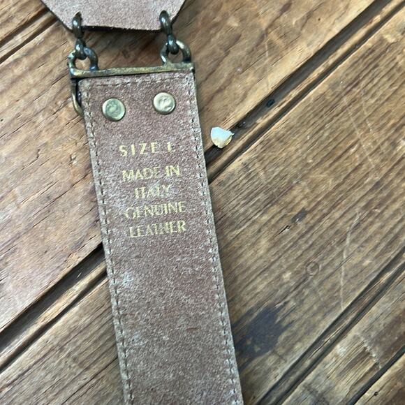 Vintage Italian Studio New York Brown Boho Leather Belt Metal Accents - Picture 4 of 4